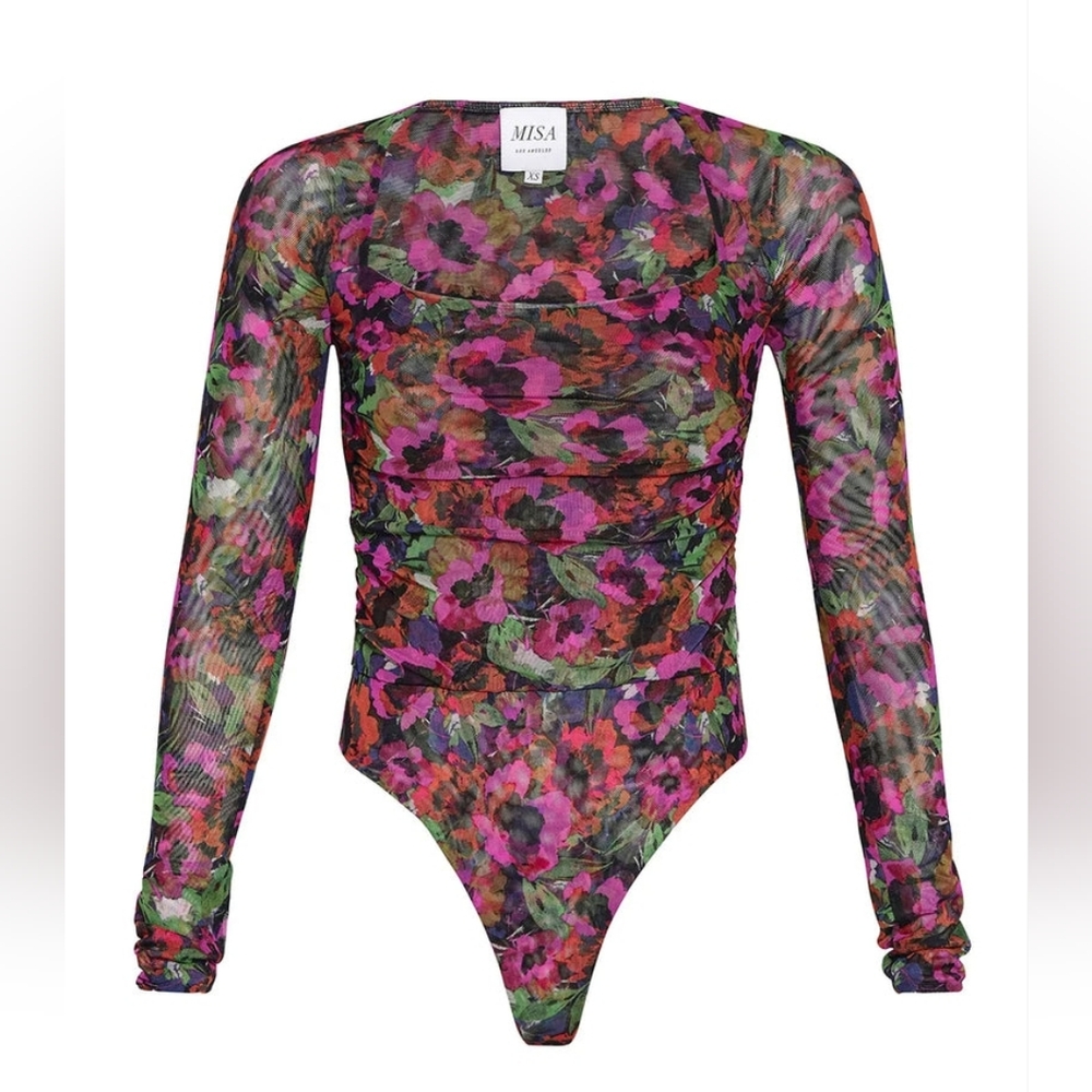 Misha Hayword Bodysuit Jewel Toned Floral Long Sleeve